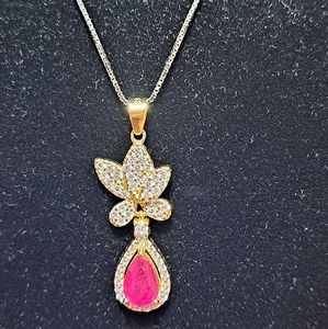 Heated Pear Red Ruby 8x5mm Simulated Cz 925 Sterling Silver Necklace 18 Inches